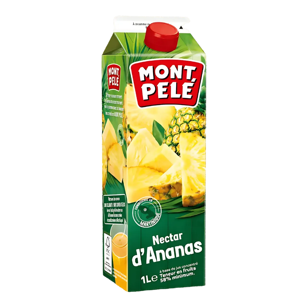 Brique de nectar d'ananas MONTPELÉ 1L, boisson exotique rafraîchissante à base de 58% de fruits, idéale pour une pause tropicale.